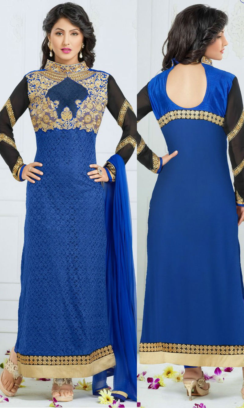 Hina Khan Royal Blue Rasal Net Suit