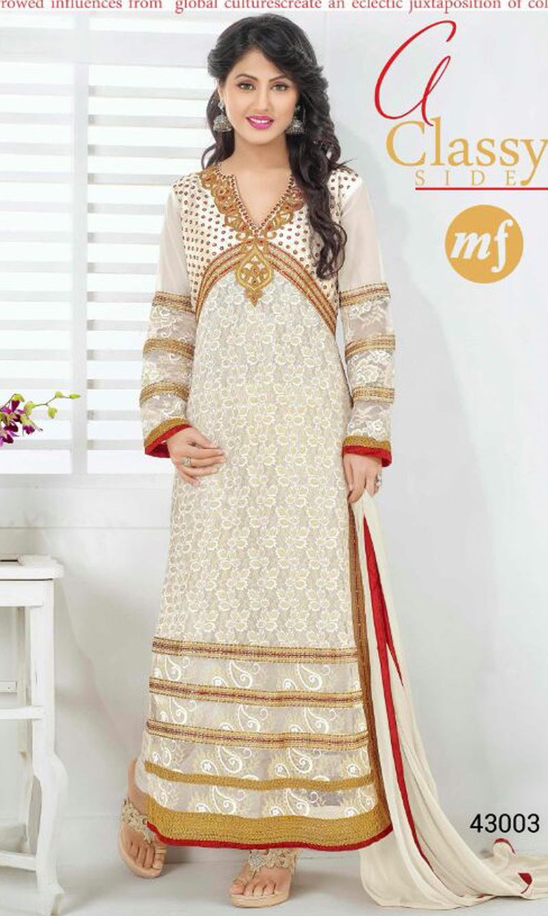 Hina Khan Cream Rasal Net Suit