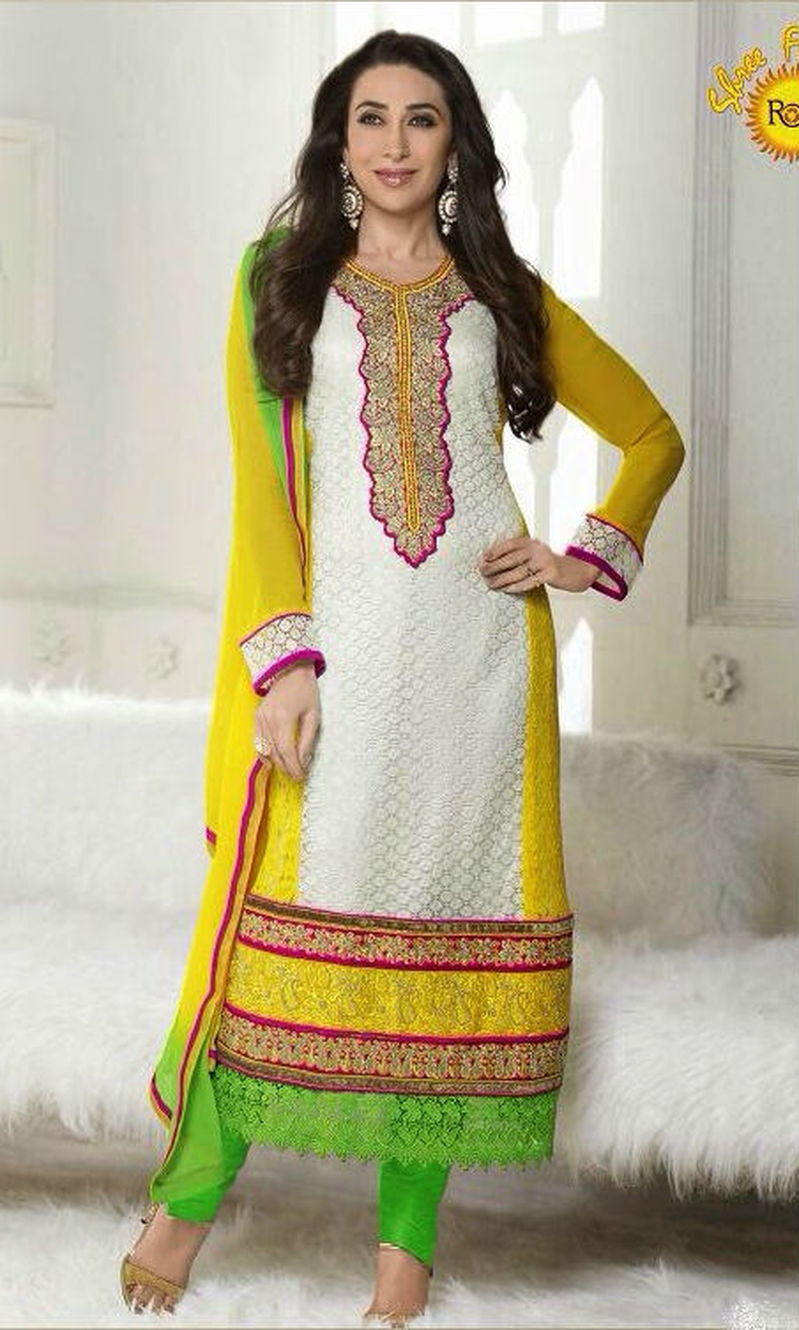 Karisma Kapoor White & Yellow Georgette Suit