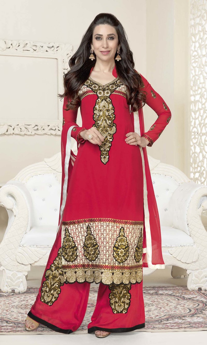 Karisma Kapoor Red Georgette Plazo Suit