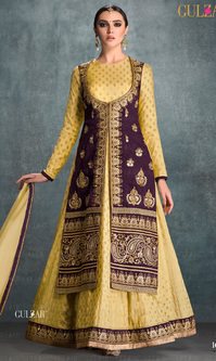 Yellow & Purple Embroidered Banglori Silk Indo Western Suit (Gulzar - 1606)